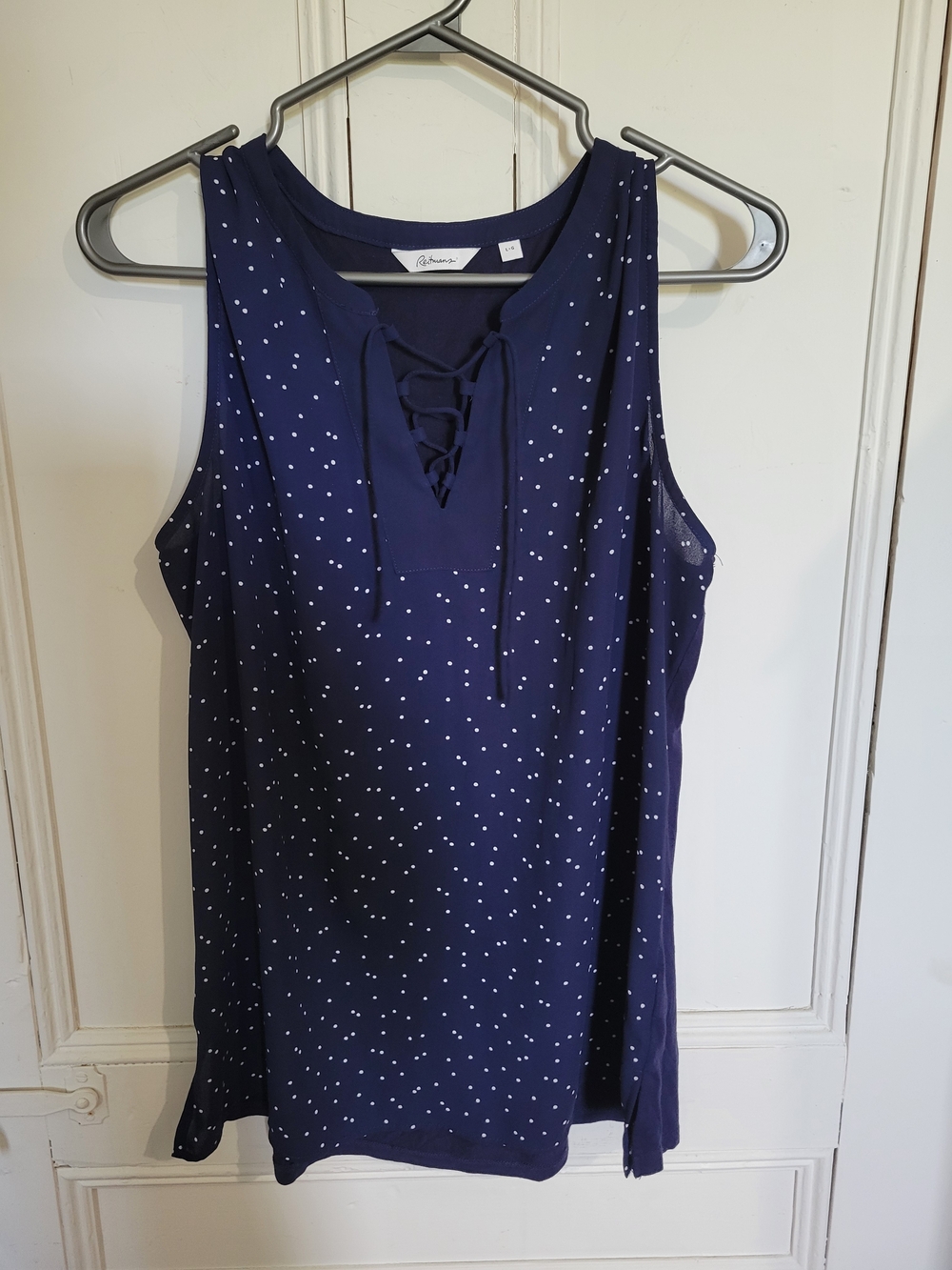 Reitmans Navy Blue Polka Dot Lace-Up Tank Top Sz L